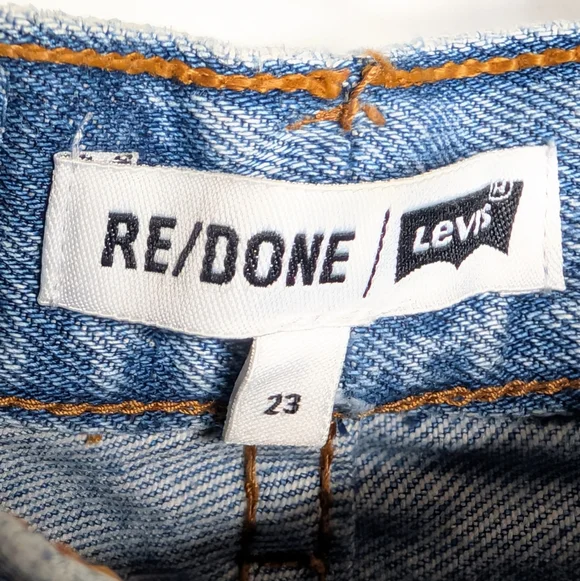 Re/Done Levi's High Rise Stove Pipe Jeans Denim Indigo Cotton Raw Hem - Picture 5 of 12